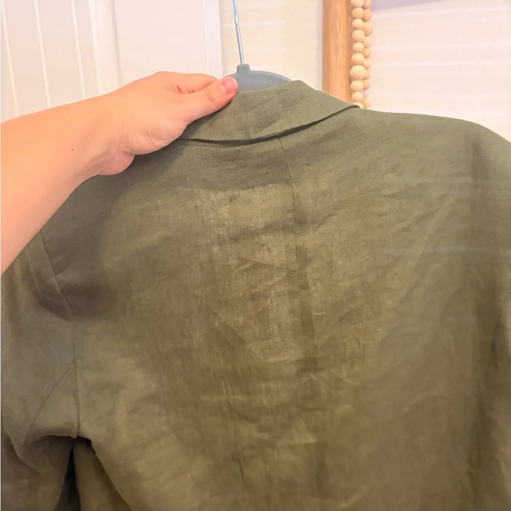 Zara Olive Green Linen-Blend Women's Blazer - Picture 4 of 4